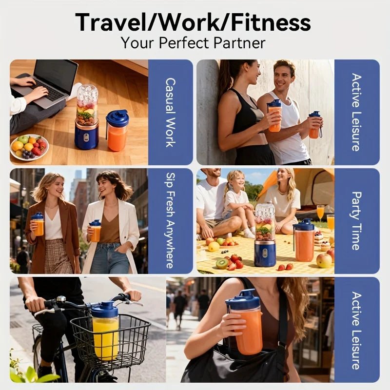 Portable Double - Cup Electric Juicer Blender – 6 - Blade USB Rechargeable ⁸ Maker (400ml) - GNG Essentials