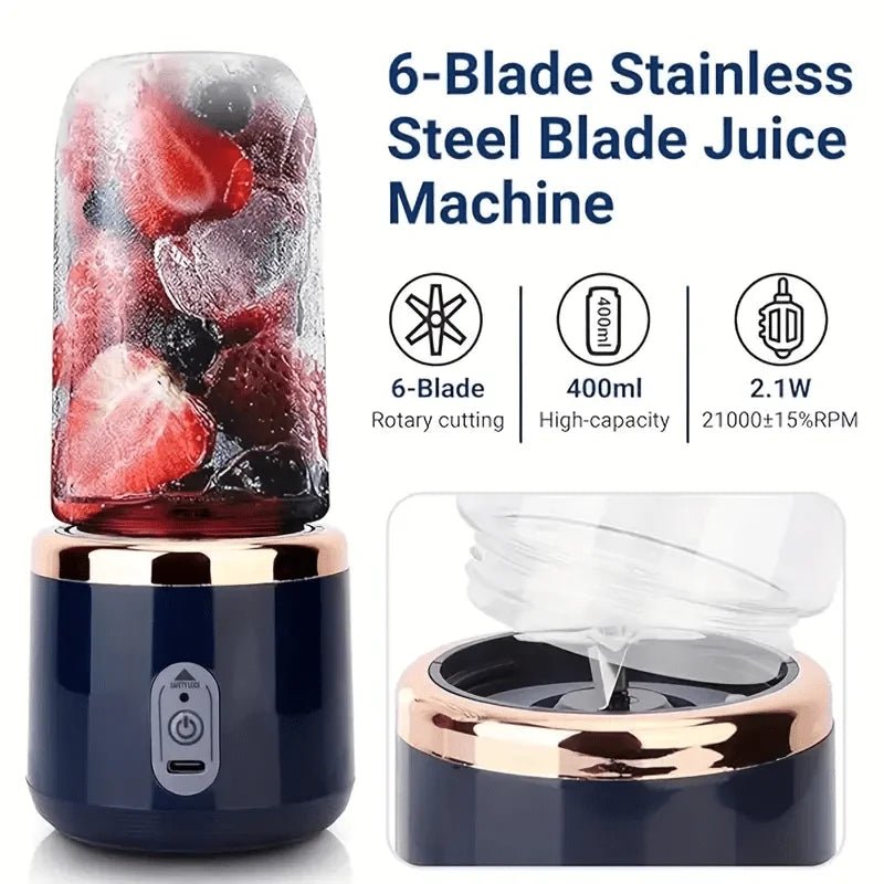 Portable Double - Cup Electric Juicer Blender – 6 - Blade USB Rechargeable ⁸ Maker (400ml) - GNG Essentials