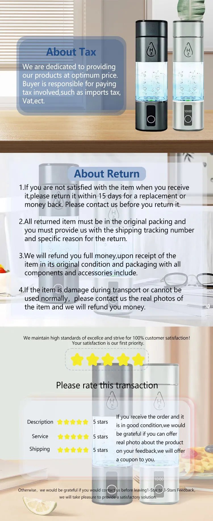 High Concentration Hydrogen Water Bottle – 8000ppb, PEM Hydrogen - Rich Generator, Portable Hydrogen Water Maker - GNG Essentials