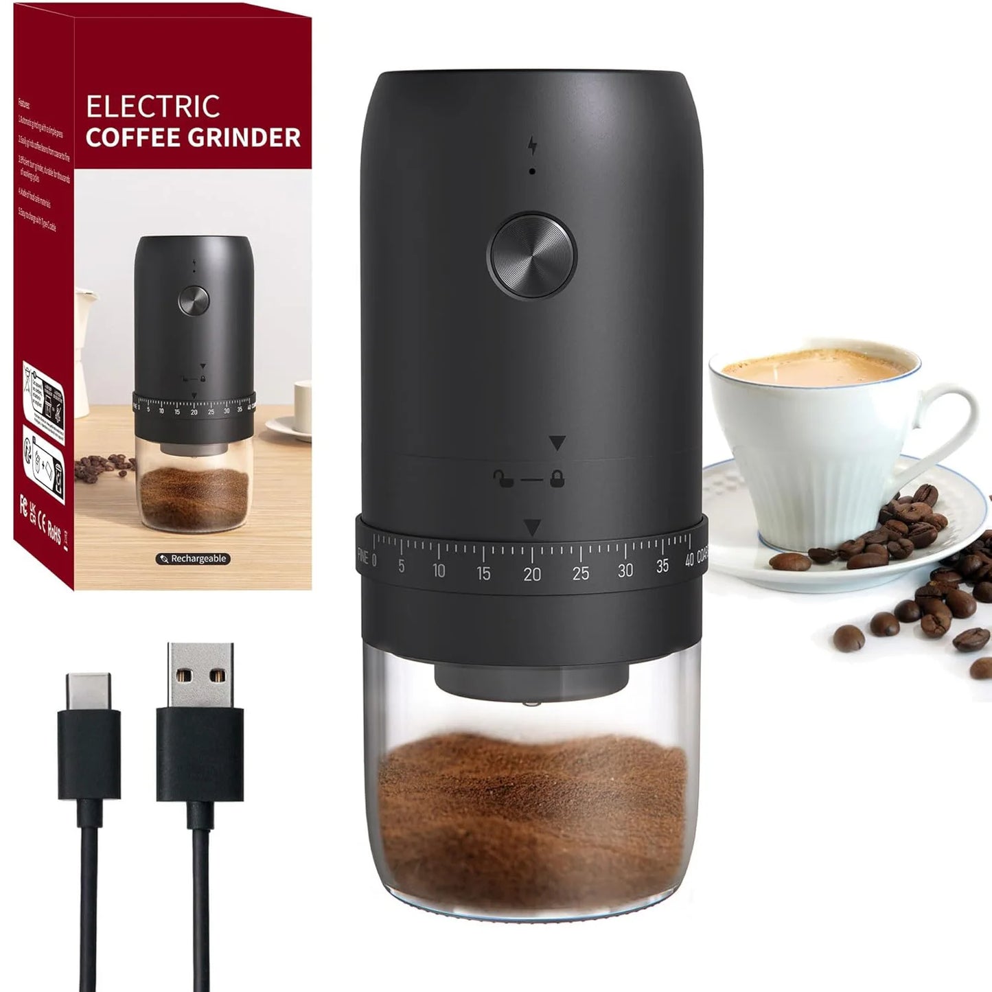 Electric Coffee Bean Grinder – Rechargeable, 40 Gears, Adjustable, Portable Mini Hand - Pour, Household Coffee MillElectric Mini Coffee Grinder - GNG Essentials
